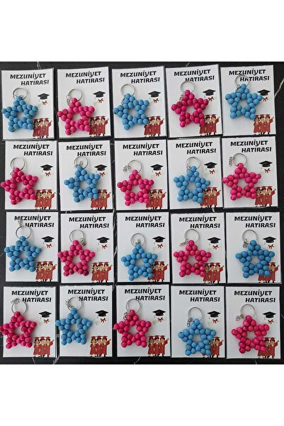 H&B Boutique 20 adet ahşap boncuklu yıldız anahtarlık mezuniyet karne hediyes...