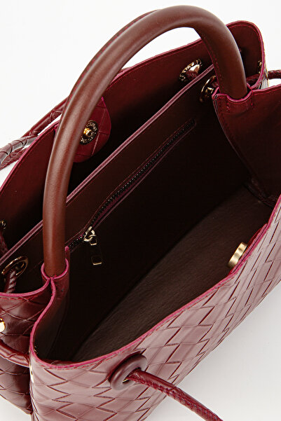 minebag Claret Red Victoria Women's Shoulder Bag - Diamond Patterned Faux Leather