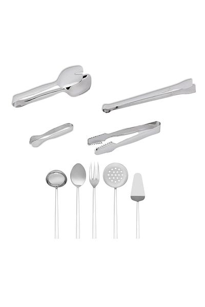 Hisar 9 Piece Stainless Steel Serving Set - Tongs Set