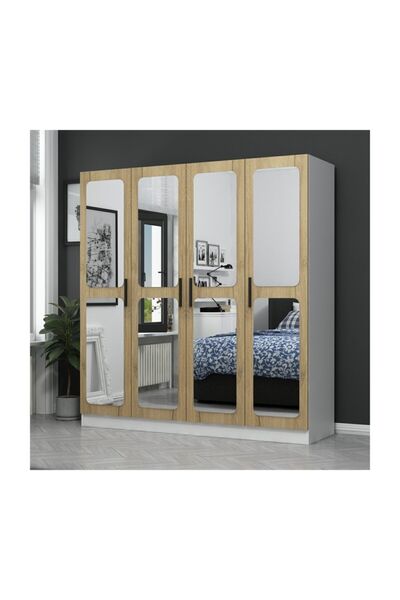 Minar Kale 4 Kapaklı Aynalı 2ç Dolap - Pera Ceviz