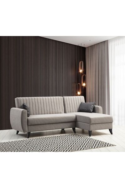Minar Alkon Sandıklı Bazalı L Köşe Koltuk- Açık Gri + Berjer Koyu Gri