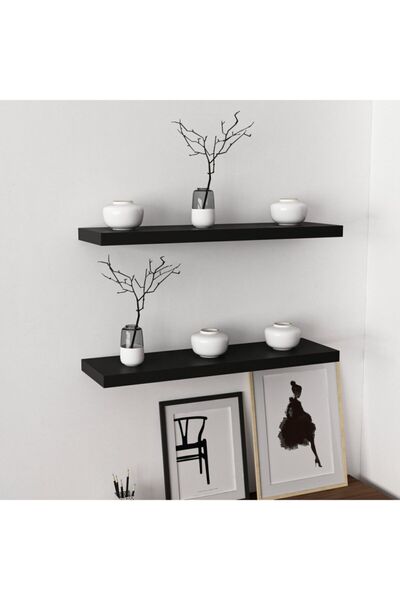 Minar Gizli Tutuculu 2'li Duvar Rafı 80 Cm - M.siyah