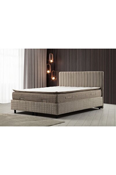 Minar Safir Baza Başlık 160*200 Pedli Yatak Set- Bej