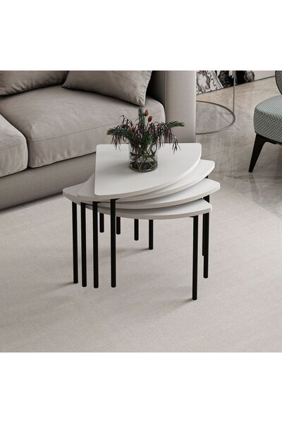 Minar Emma Zigonlu Orta Sehpa - Beyaz/Beyaz