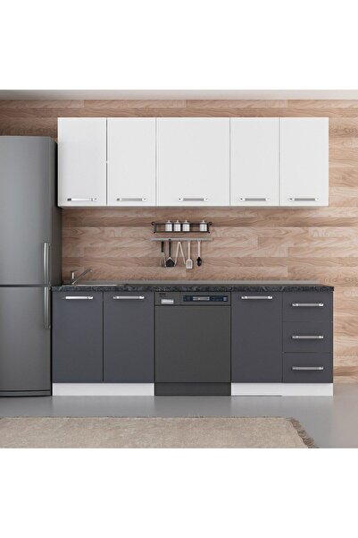 Minar 220 cm Mutfak Dolabı Beyaz Antrasit 220-a11