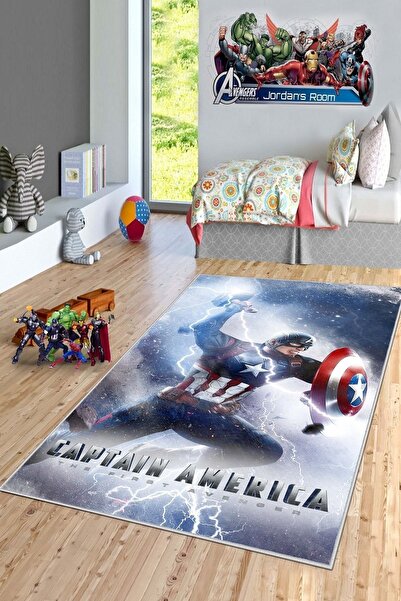 West Home Makinede Yıkanabilir Kaymaz Taban Leke Tutmaz Süper Kahraman Desenl...
