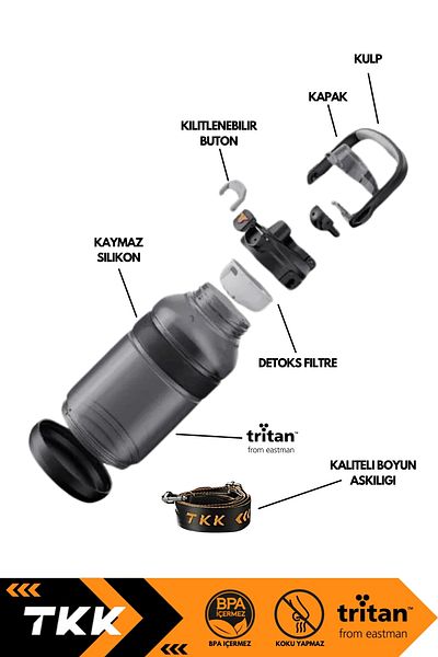 Vagonlife New Collection Tkk 1200ml - Use Without Straw and Straw, Neck Hanging, Handled Tritan Water Flask