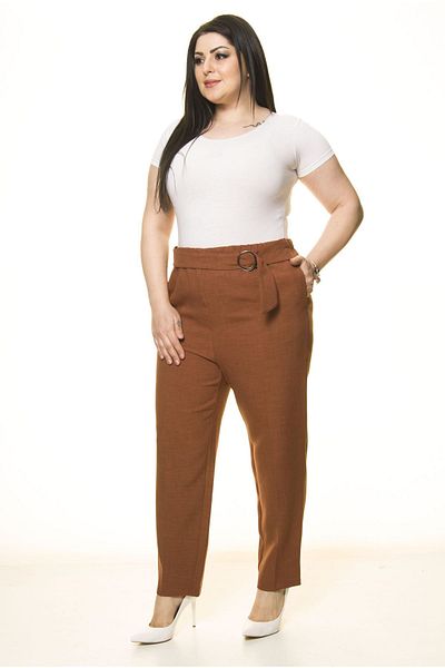 modayız Brown Large Size Fabric Trousers L1-1696