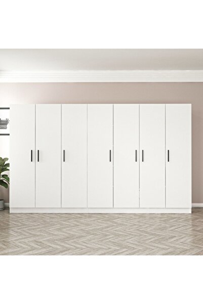 Minar Kale 7 Kapaklı Zincir Dolap - Gardrop - Beyaz