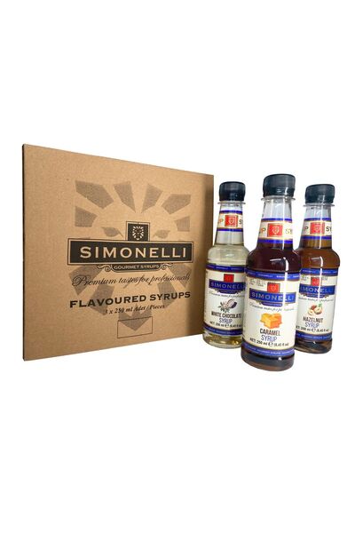 Simonelli 3'lü Şurup Seti (Karamel + Beyaz Çikolata + Fındık) Kahve Ve Kokteyl Şurubu 3x250ml