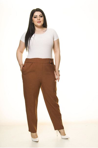 modayız Brown Large Size Fabric Trousers L1-1696