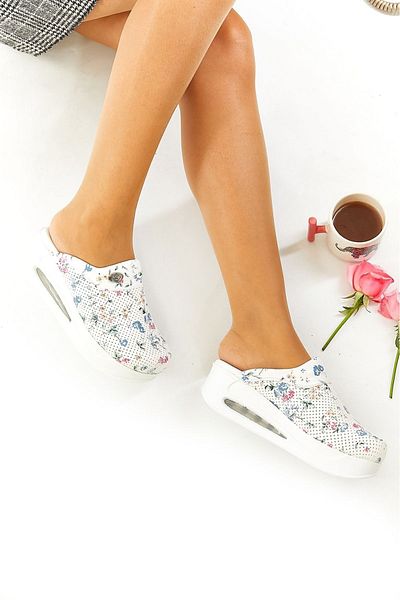 SABOTERLİK Γυναικεία Floral Air Sole Orthopedic Sabo Slippers Doctor Nurse Hospital Cook Slippers