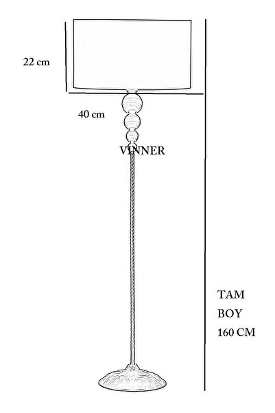 Vinner Oppose Siyah Kaplama Four Küre Metal Düz Tek Ayaklı Lambader - Gold Şeritli Krem