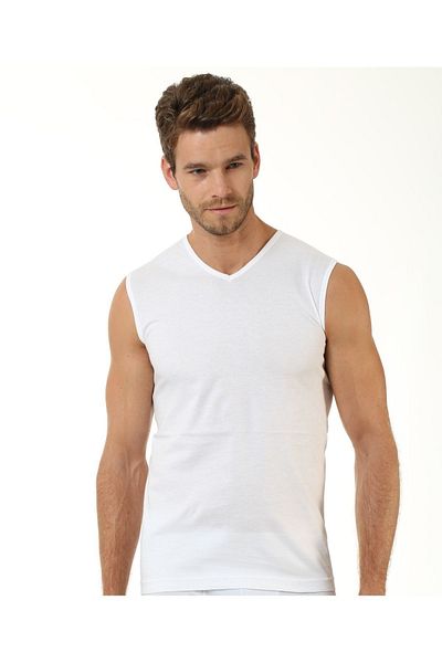 Öztaş Underwear 3 Pieces Men's 100% Cotton Sleeveless V-Neck Combed Cotton Undershirt
