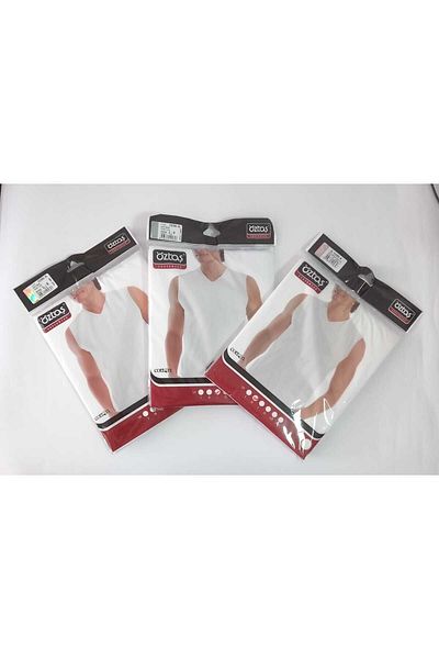 Öztaş Underwear Men's Ribbed Sleeveless V-Neck 3-Piece