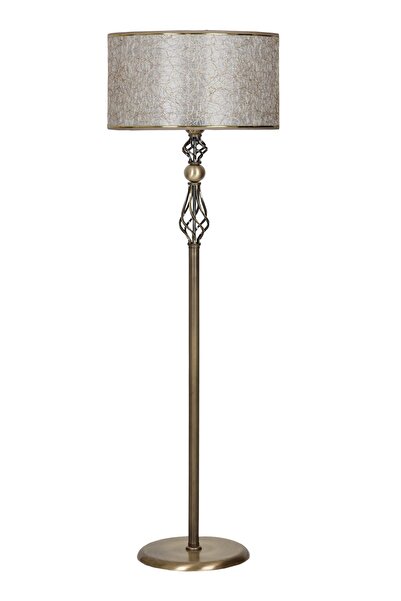 Vinner Eskitme Kaplama Şelale Düz Metal Tek Ayaklı Lambader - Gold Detaylı Silindir Sarı Kırçıl