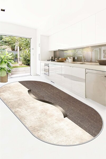 Confidence Home Makinede Yıkanabilir Kaymaz Taban Leke Tutmaz Bej Oval Mutfak...