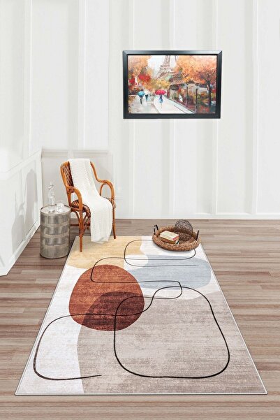 Confidence Home Dijital Baskı Yıkanabilir Kaymaz Taban Leke Tutmaz Bej Mutfak...