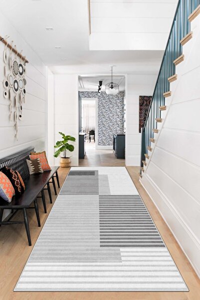 Lavita Home سجادة غرفة المعيشة مخططة باللون الرمادي وقابلة للغسل في الغسالة وقاعدة مضادة للانزلاق ومقاومة للبقع