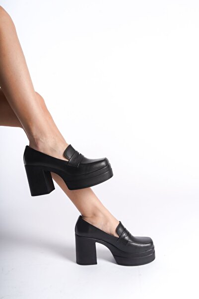 Shoesers Kadın Özel Tasarım Platform Topuklu Loafer Ayakkabı