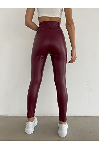 Turkey Live Bordoo Iç Polarlı Yüksek Bel Deri Tayt