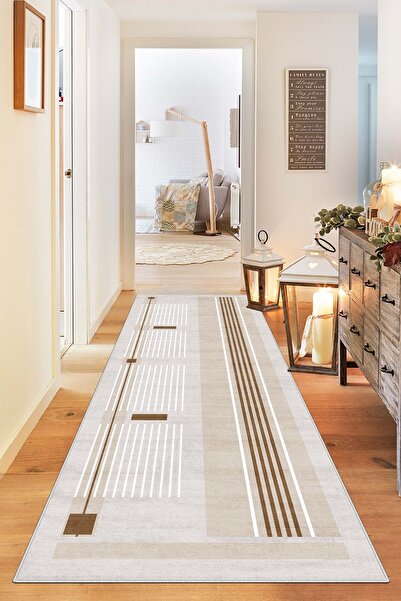 Lavita Home قاعدة بيج مخططة قابلة للغسل وغير قابلة للانزلاق - لغرفة المعيشة والمطبخ ورف العمل