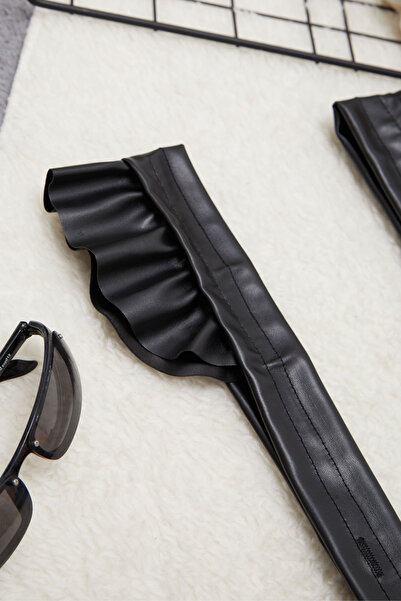 Cansın Mini Girl's Strappy Bow Leather Skirt 15028