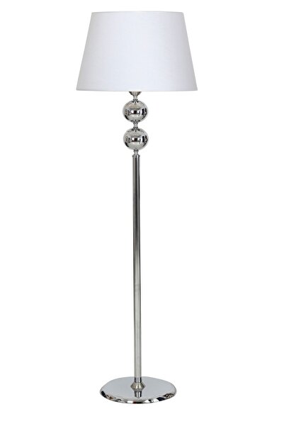 Vinner Beyaz Krom Detaylı Krom Kaplama Çift Küre Metal Tek Ayaklı Lambader