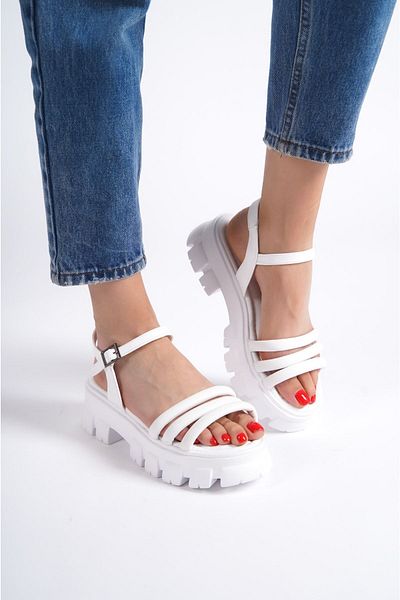 Shoesers Women's Wedge Heeled Thin Strap Thick Sole Sandals White