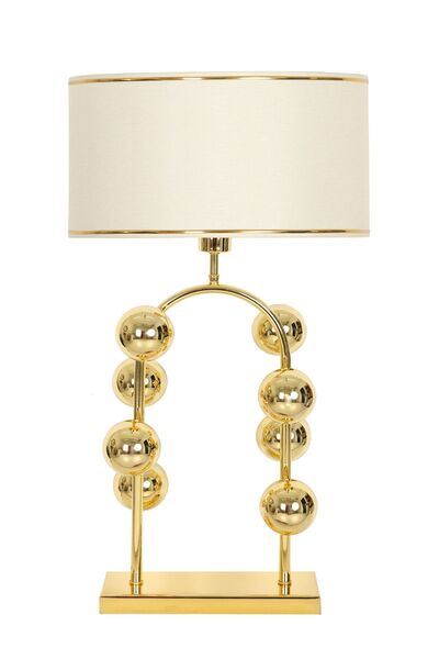 Vinner Cabil Gold Kaplama Özel Tasarım Paslanmaz Metal Abajur Gold Şeritli Krem