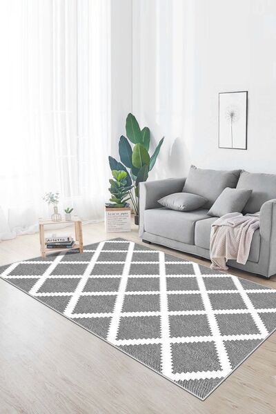 Confidence Home Makinede Yıkanabilir Kaymaz Taban Leke Tutmaz Gri Mutfak Halı...