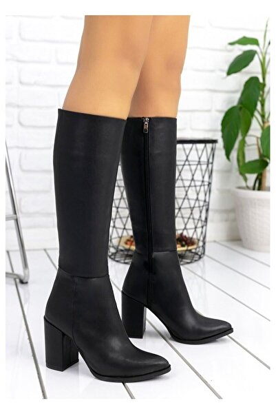 DS AYAKKABI Kadın Siyah Diz Altı Boy Topuklu Çizme 5468465-ds995-70..