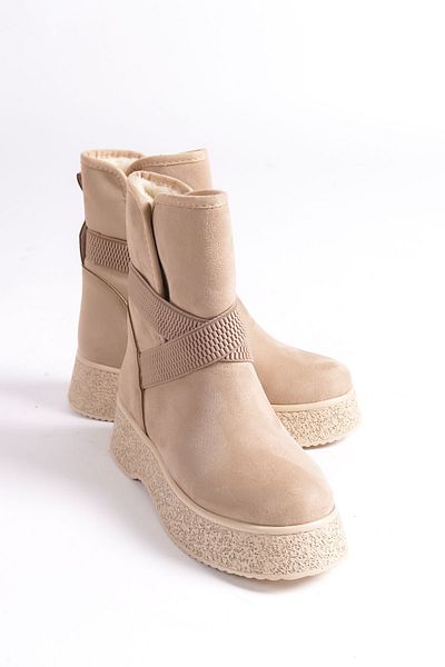 Shoesers Γυναικείες μπότες χιονιού με χοντρή σόλα από καστόρι με ελαστική γούνα στο εσωτερικό
