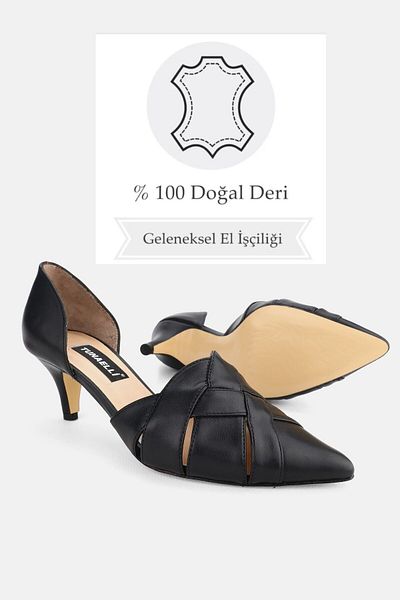 TUNAELLİ WOMEN'S BLACK GENUINE LEATHER THIN HEEL SHOES, NUMBER 35-41