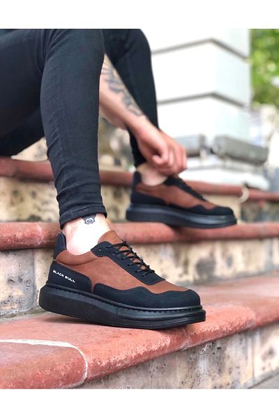 BOA Ba0238 Ανδρικά παπούτσια με ψηλή σόλα Tan Μαύρα Lace-Up