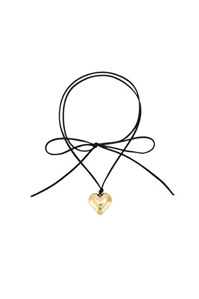 VEGAROKS Siyah Süet İpli Altın Renk Kalp Kolye
