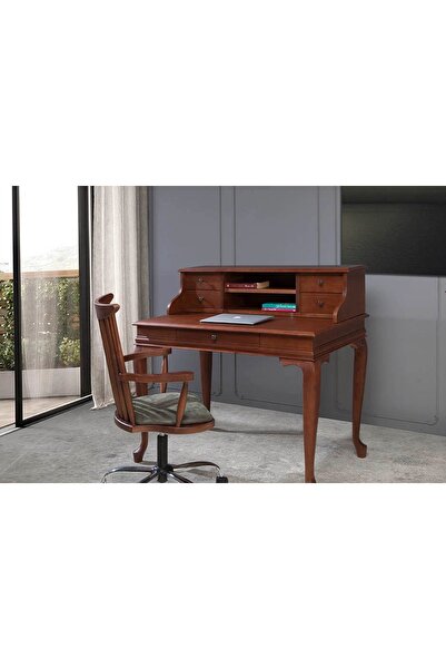 Wooding Mobilya 100 Cm Çekmeceli Masif Ceviz Raflı Çalışma Masası