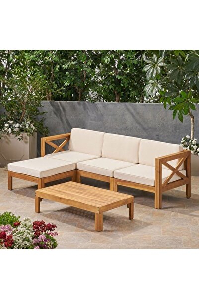 zerkaconcept Widecross Masif Çam Ahşap Bahçe Balkon Sehpalı Köşe Takımı