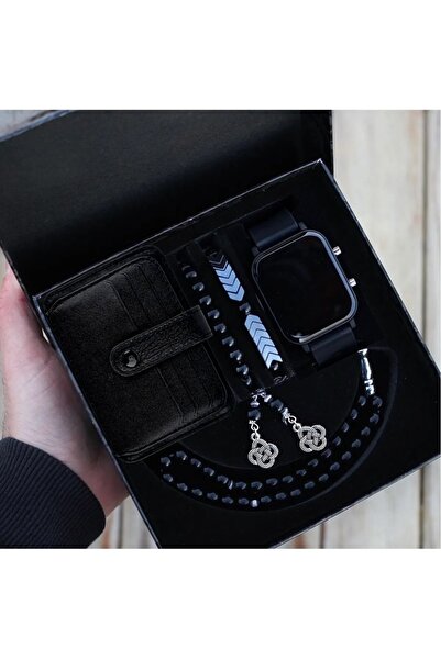 wesscollection Su Geçirmez Erkek Kol Saati Kartlık Tesbih ve Bileklik Seti