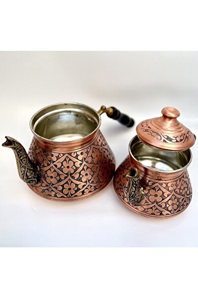 ErzincanBakır (KALIN) El Yapımı İşlemeli Bakır Çaydanlık Takımı