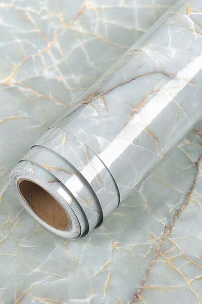 Buffer Gri 5mt X 60 Cm Mermer Desenli Masa Tezgah Mutfak Su Geçirmez Yapışkan...