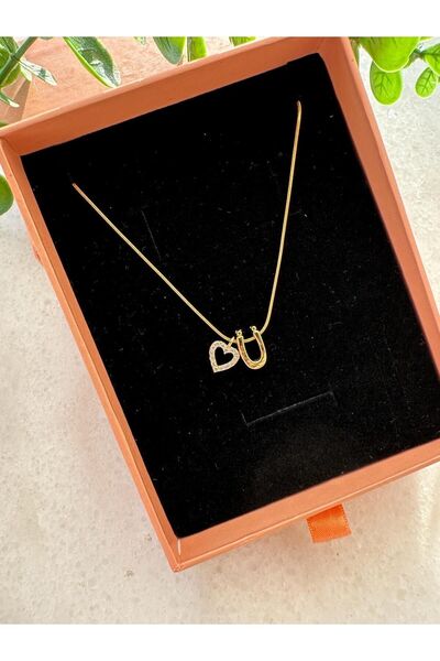 LUCKY ACCESSORIES Çelik Harf Ve Zirkon Taşlı Kalp Kolye Ü Harfi