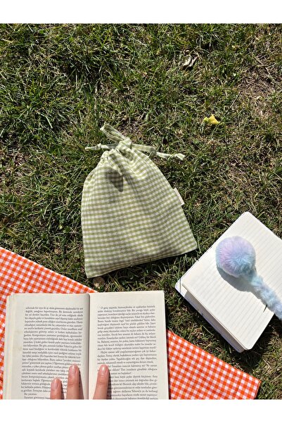 Sumicorn Design Yeşil Pötikareli Doğa Dostu Bez Kese,keten Düzenleyici Kese,hediye Kesesi,makyaj Çantası,mini Cüzdan