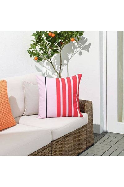 MEGStore.TR Decorative Funkön Red-pink Striped 100% Cotton 50x50 Cm Throw Pillow/Cushion Cover