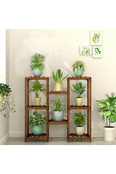 ALANDEKOR Ahşap Dekoratif Çiçeklik Saksılık Balkon Bahçe Standı