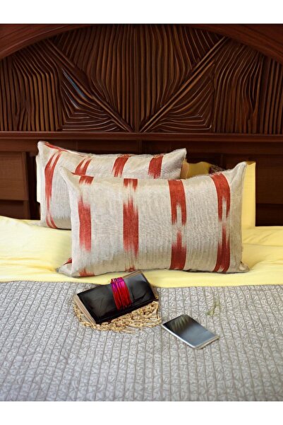 TheBohoHomeDecor Ev Modern Serisi - Ipek Kiremit Tek 30*50 / Kutnu Ikat Kırlent