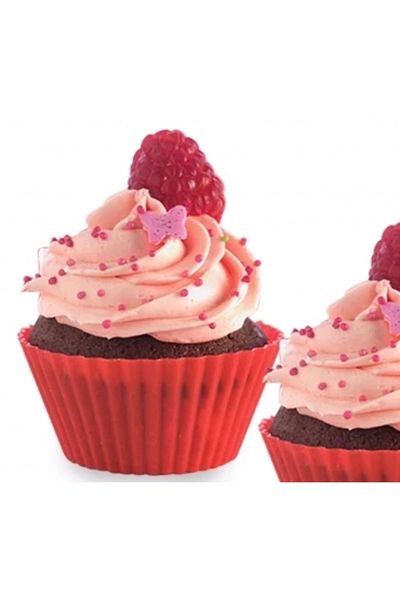 PİNK ROSE Bybirgül Red 12 Pieces Silicone Mini Cake Mold, Muffin, Browni Mold 12 Pieces, Suitable for Airfryer