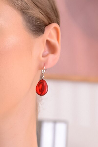 Amberistan 925 Ayar Gümüş Kırmızı Kehribar Küpe, Kehribar Takı, Karayip Kırmızı Kehribar Küpe