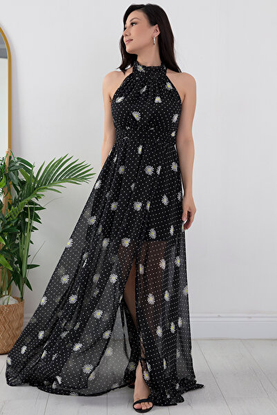 PULLIMM Halter Yaka Şifon Elbise GRS3242