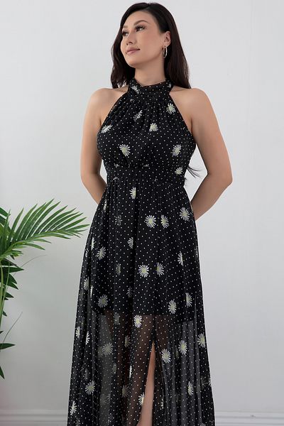 PULLIMM Halter Collar Chiffon Dress - GRS3242
